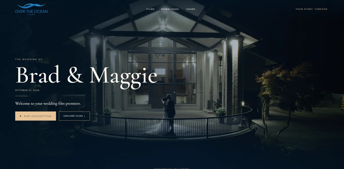 Actual OTOF Cinema gallery showing Brad and Maggie’s personalized wedding film premiere