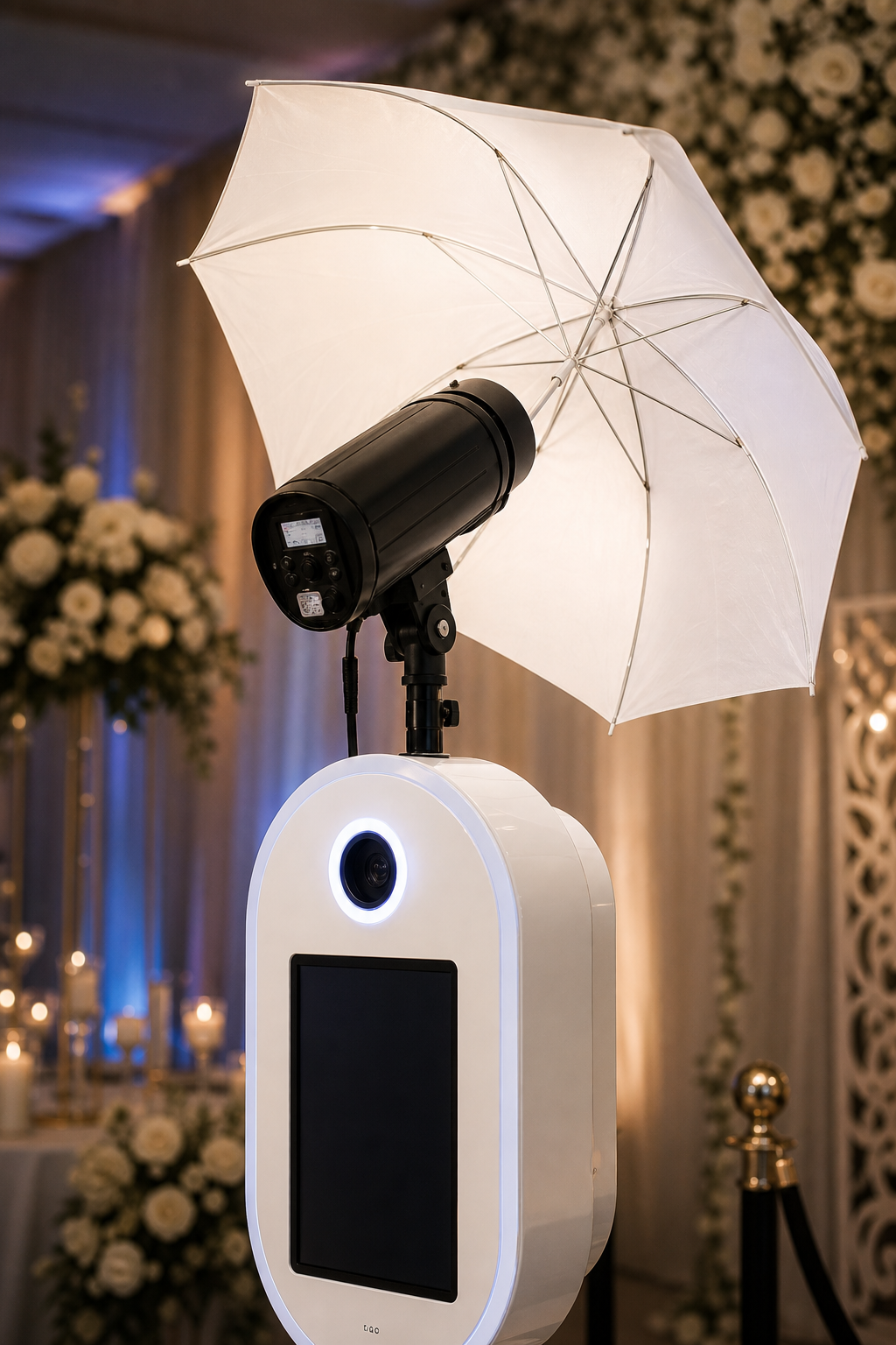Photo booth flash and umbrella lighting setup